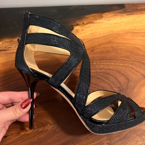 Jimmy Choo Blue Lamé Fabric And Glitter Leila Sandals Size 38 (US 7.5) - Picture 3 of 7